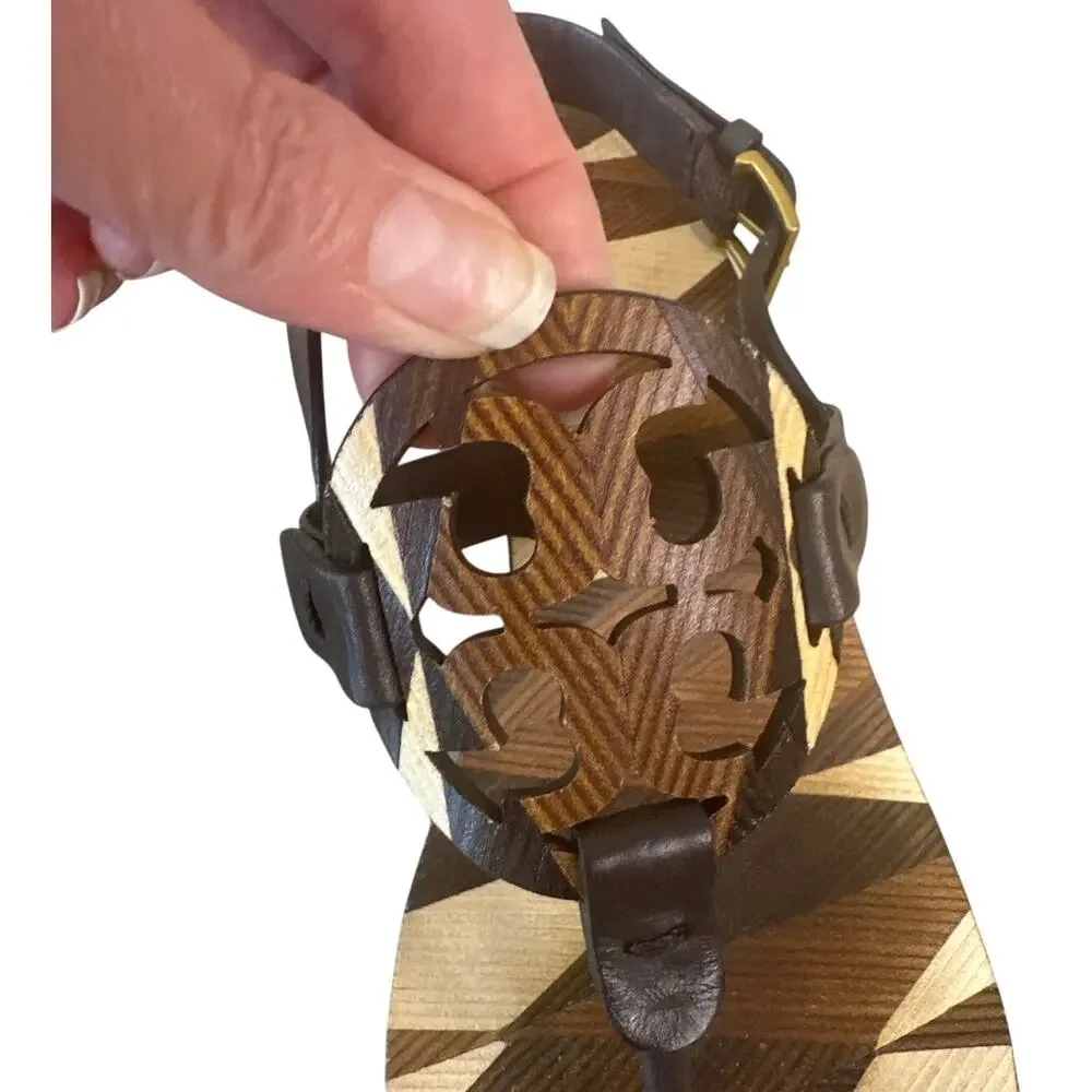 Tory Burch Miller Block Heel Sandals Geometric‎ Print 7.5